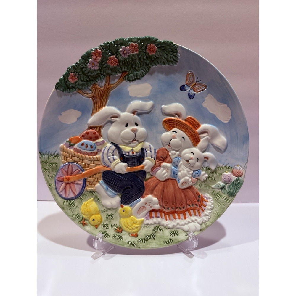 CKR Easter Bunny 12" Plate Embossed Rabbit Family Spring Decor